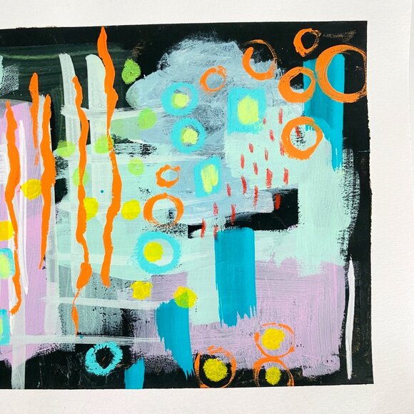 Land of Many Moons Original Mixed Media Wall Art Painting 8x10in Matted - Picture 4 of 7